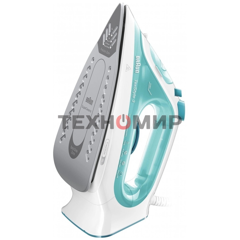 Утюг Braun SI 3041 GR TexStyle 3 белый/бирюзовый, 2350 Вт, 45 г/мин, 150 г/мин, 270 мл