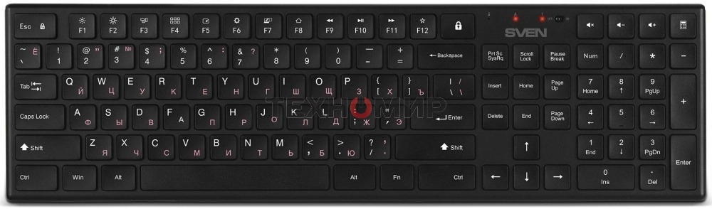 Комплект беспроводной Sven ножничная клавиатура + мышь KB-C2550W черный (109 кл.,12Fn, 1000DPI, 2+1 кл.)