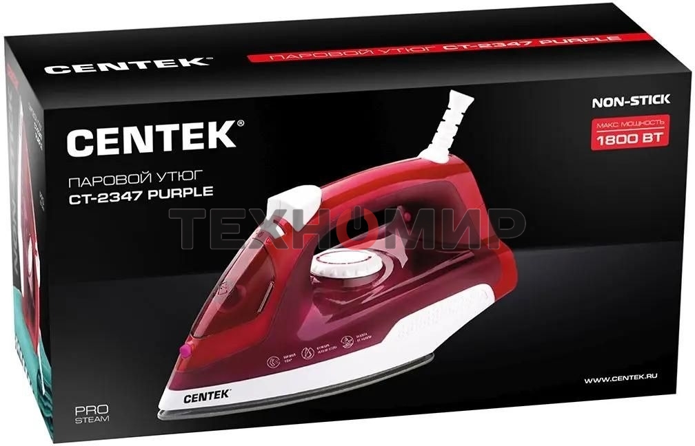 Утюг Centek СТ-2347 пурпурный/белый, 1800 Вт, 20 г/мин, 80 г/мин, 200 мл