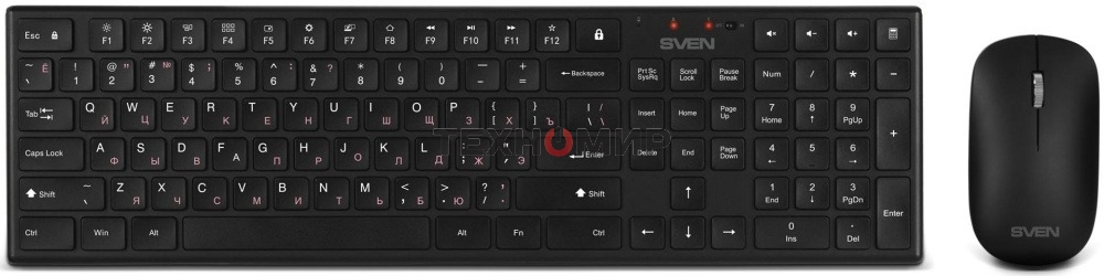 Комплект беспроводной Sven ножничная клавиатура + мышь KB-C2550W черный (109 кл.,12Fn, 1000DPI, 2+1 кл.)