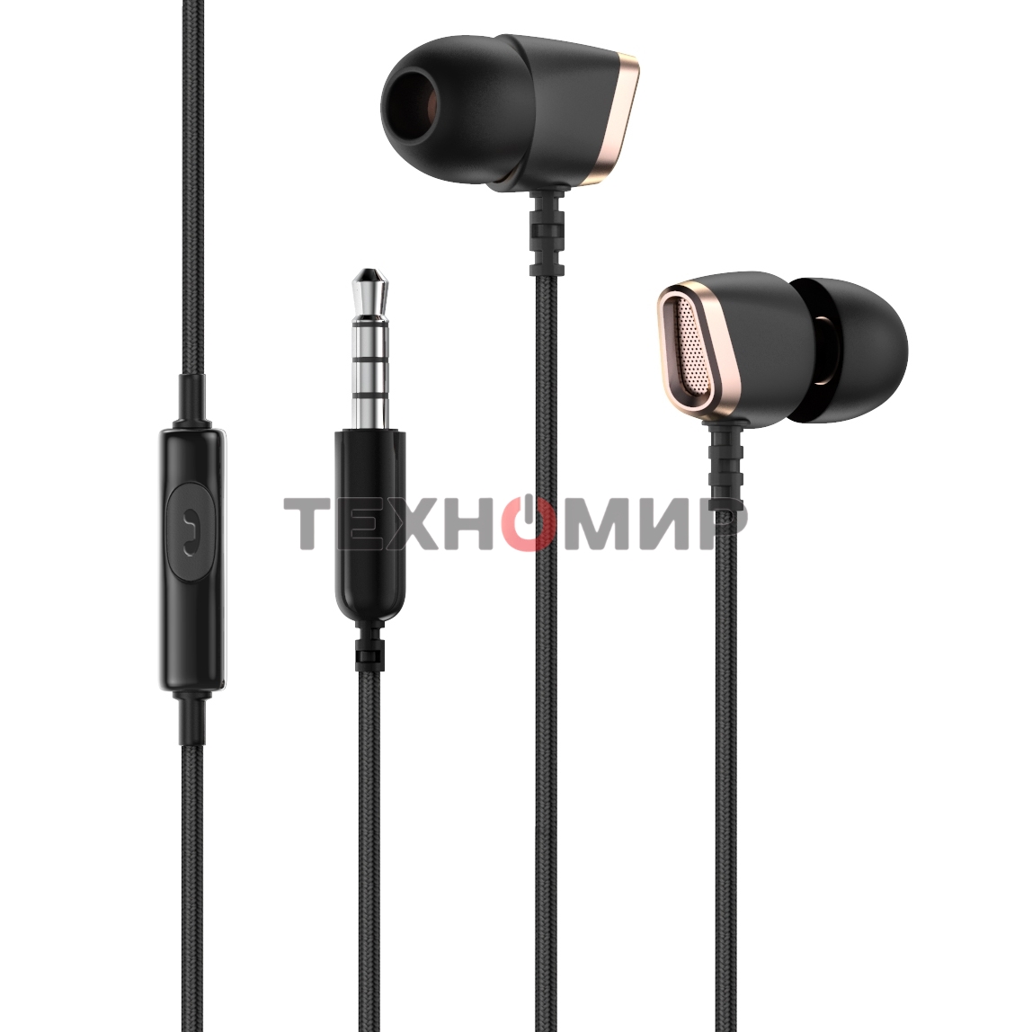 Наушники-гарнитура OLMIO Flame 3.5мм, черные, пластик, с микрофоном и кнопкой ответа