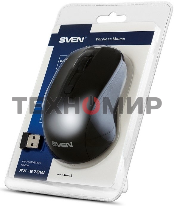 Мышь беспроводная SVEN RX-270W черный, 1600 dpi, радиоканал, USB, кнопки - 4