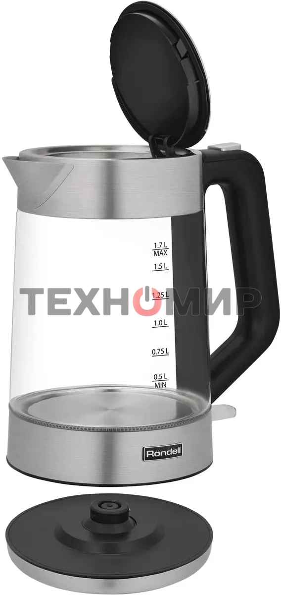 Чайник электрический Rondell RDE-1008 1.7 л, 2200 Вт, прозрачный корпус: стекло