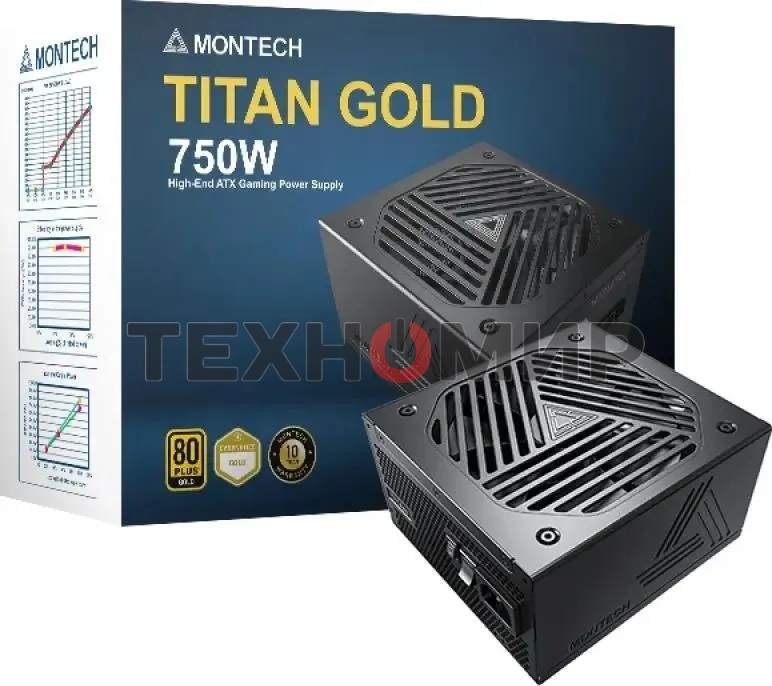 Блок питания Montech TITAN GOLD Gen.5 (TITAN GOLD 750 TIS0123), 750 Вт, 80 PLUS GOLD, 135 мм, модульный, черный