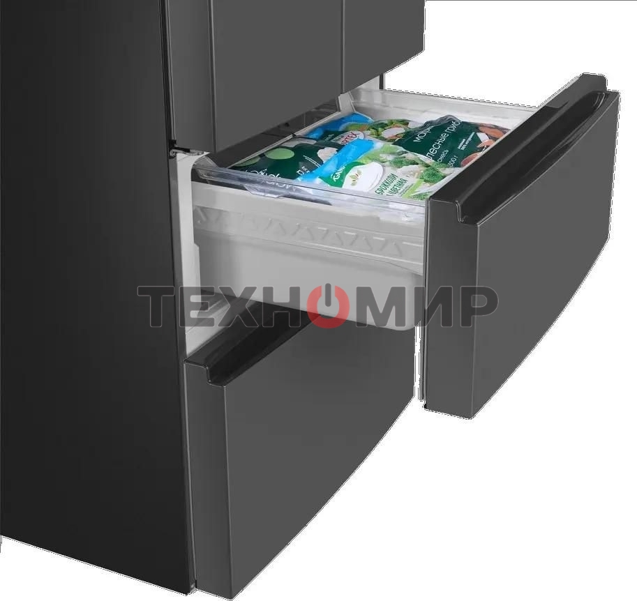 Холодильник Maunfeld MFF180NFSBE01 серый трехкамерный 224/113л морозилка снизу, No Frost