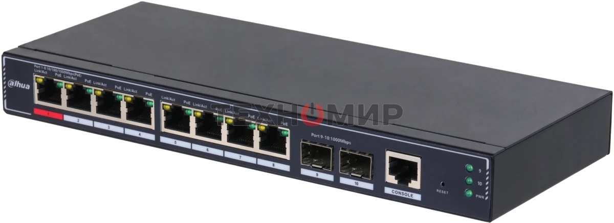 Коммутатор Dahua 10-Port Cloud Managed Desktop Gigabit Switch with 8-Port PoE