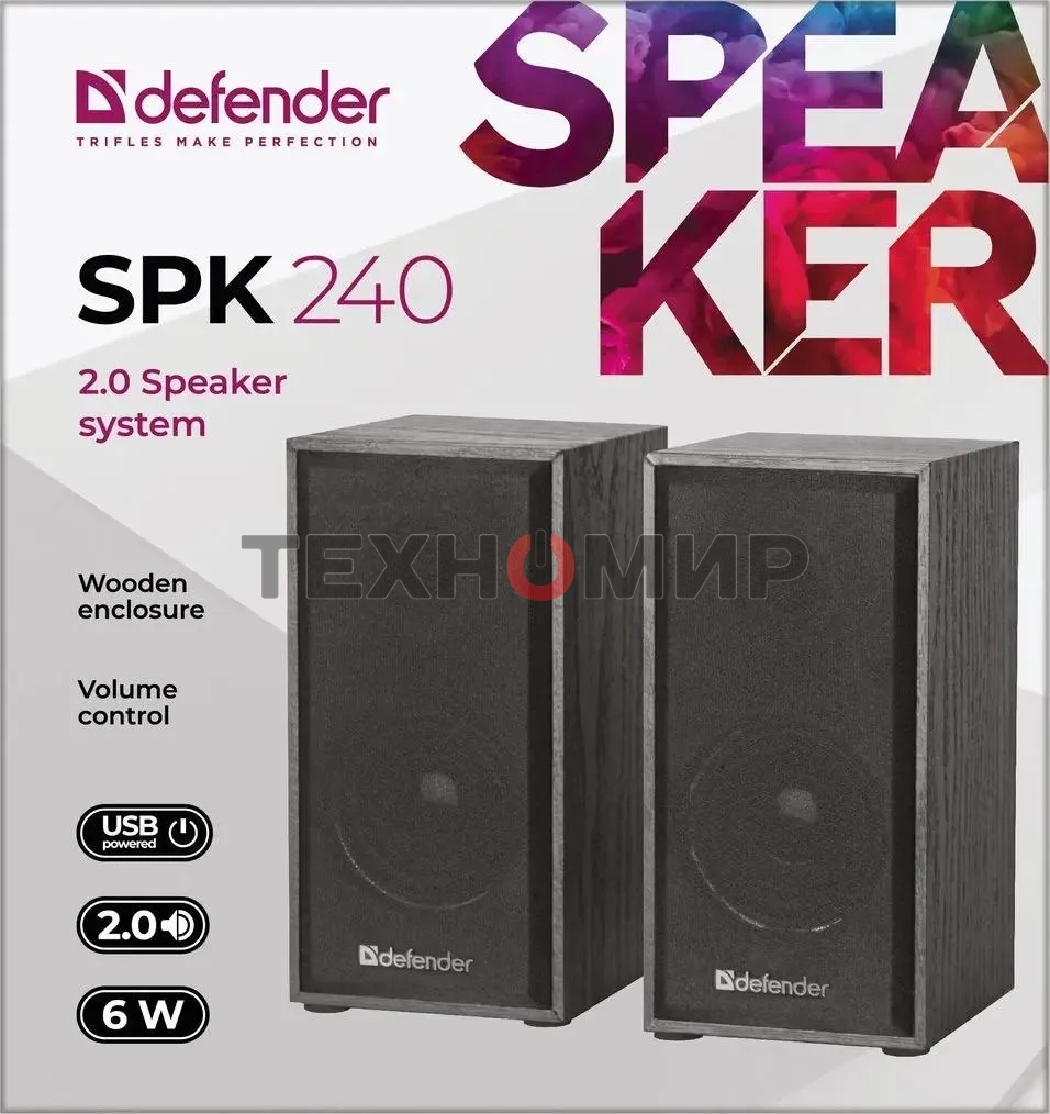 Акустическая система Defender SPK-240 2.0 черный (2x3 Вт, USB пит, раз. д. науш.)