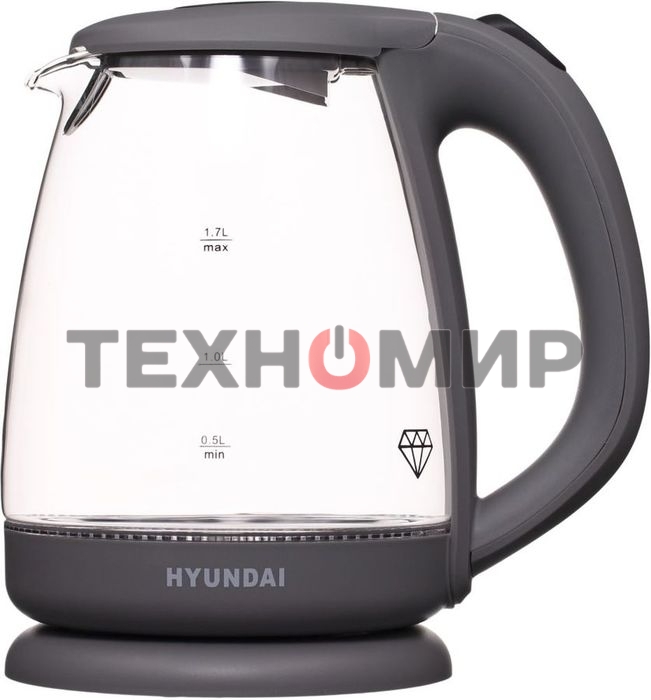 Чайник электрический Hyundai HYK-G1003 1.7л. 2200Вт серый (корпус: стекло)
