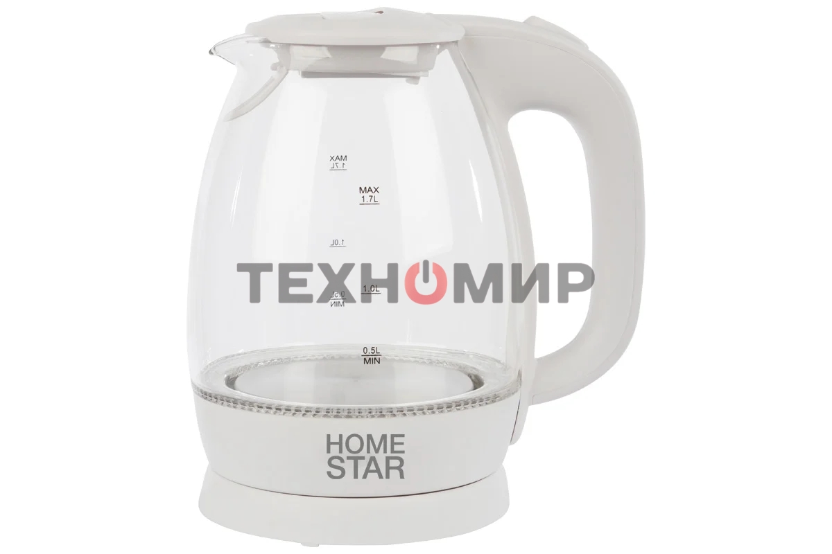 Чайник электрический HOMESTAR HS-1012, стеклянный, белый пластик , 1,7 л (в уп. 6 шт)