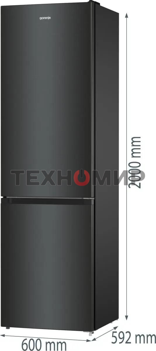 Холодильник Gorenje NRK6202EBXL4 черный матовый двухкамерный 235/96л морозилка снизу, No Frost