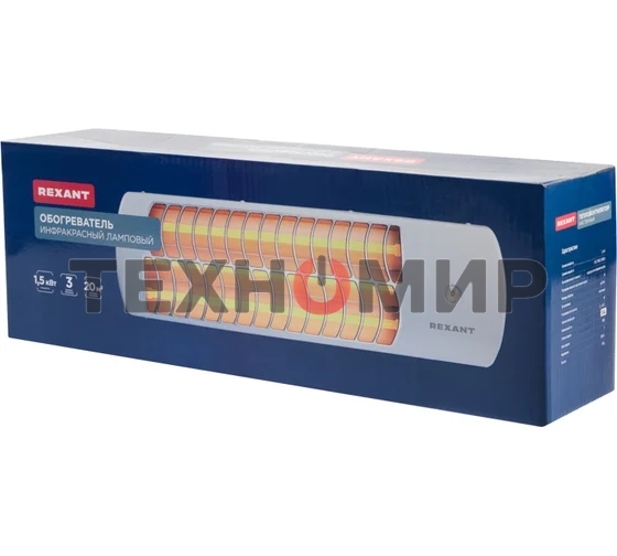 Обогреватель инфракрасный панельный Rexant серый, кварцевый, 1500 Вт, 20 м2, 3 режима обогрева
