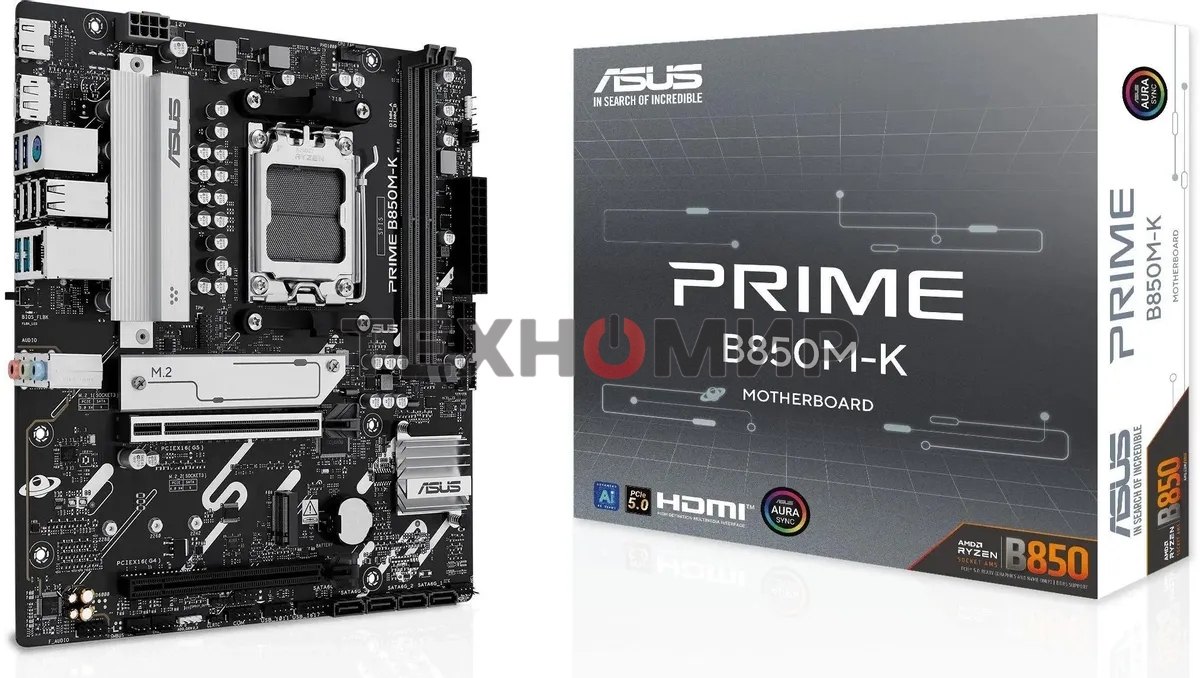 Материнская плата ASUS PRIME B850M-K, AM5, AMD B850, 2xDDR5, 4xSATA, 2xM.2, 1xPCIe 5.0 x16, 1xPCIe 4.0 x8, 1xDP (v1.4), 1xHDMI (v2.1), 1x2.5Gb LAN, 2xUSB-A 10Gbps, 2xUSB-A 5Gbps, 4xUSB-A 2.0, 3x3.5 мм, 7.1, mATX