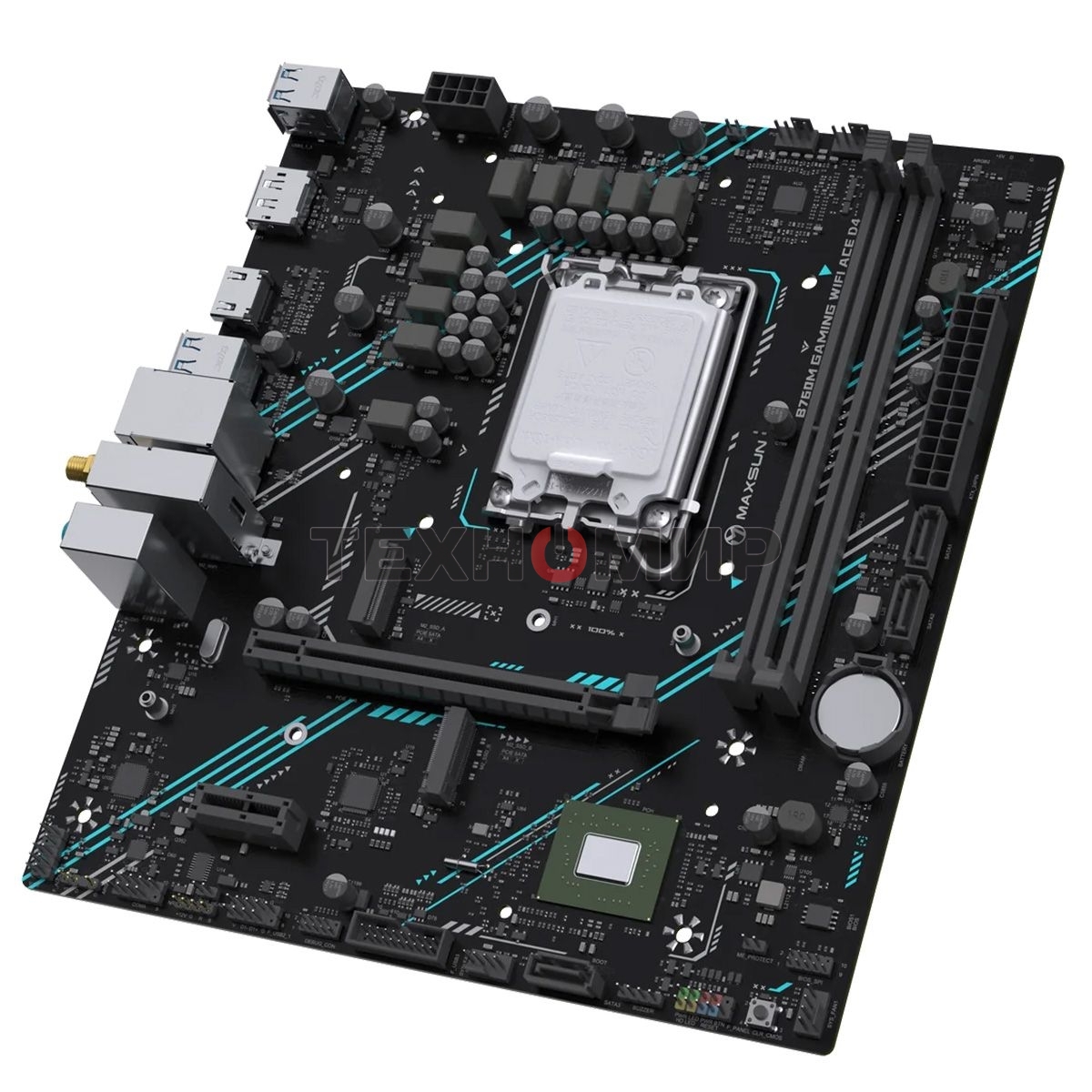 Материнская плата Maxsun B760M GAMING WIFI ACE D4, LGA 1700, Intel B760, 2xDDR4, 3xSATA, 2xM.2, 1xPCIe 4.0 x16, 1xPCIe x1, 1xHDMI, 1x1Gb LAN, 4xUSB-A 3.2 Gen 1, 2xUSB-A 2.0, 3x3.5 мм, 5.1, mATX