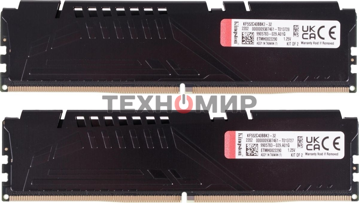 Оперативная память Kingston Fury Beast, DDR5, 32GB (2x16GB), 5200MHz, CL40, DIMM, радиатор, черный