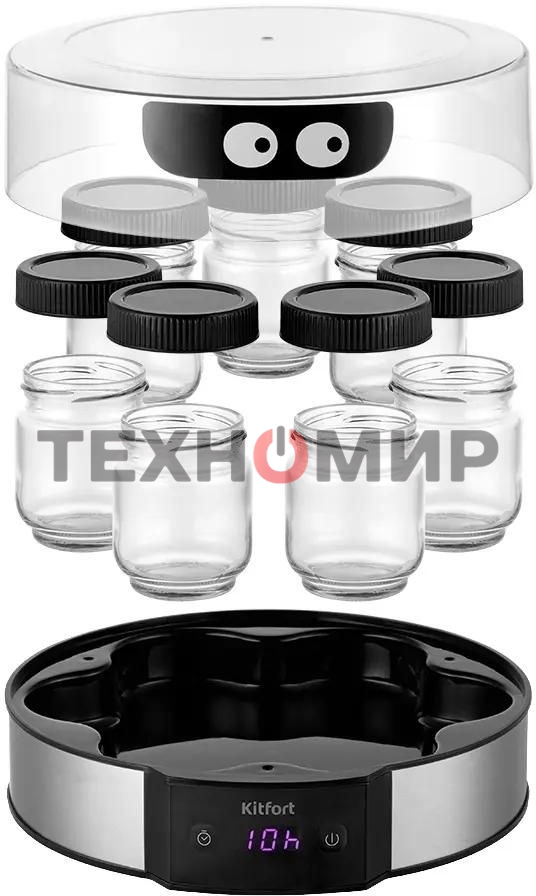Йогуртница Kitfort КТ-6295 20Вт 7б. 190мл упр.:электрон. серебристый/черный