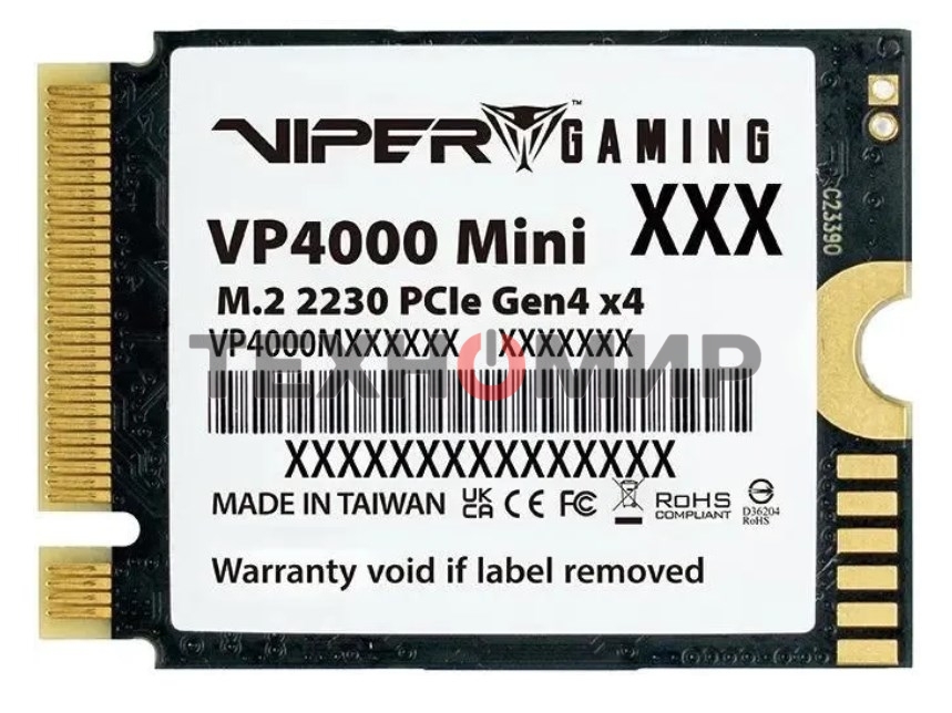 Накопитель SSD Patriot Viper VP4000, 2Tb, PCIe 4.0 x16, M.2 2230, NVMe, R/W 3200/3500, с радиатором
