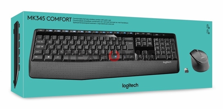 Комплект клавиатура+мышь Logitech MK345 беспроводной, USB, 1000 DPI, чёрный/серый