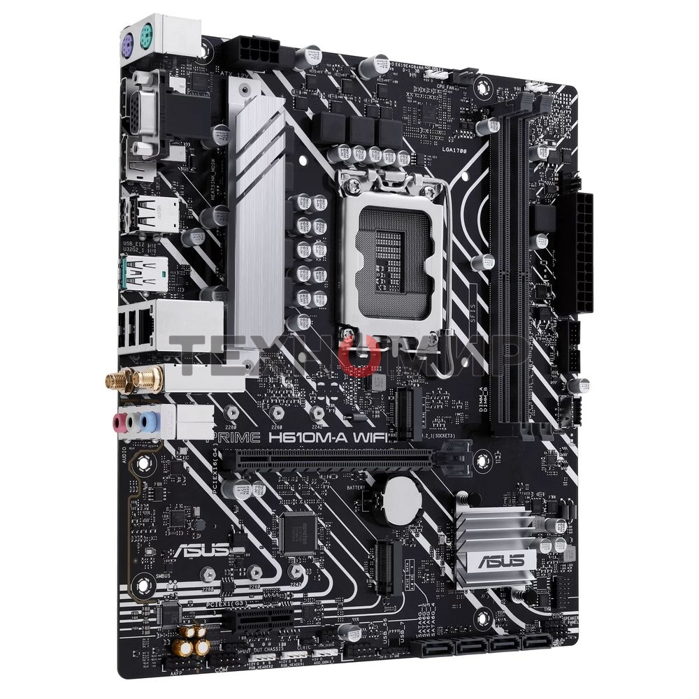 Материнская плата ASUS PRIME H610M-A WIFI, LGA 1700, Intel H610, 2xDDR5, 4xSATA, 2xM.2, 1xPCIe 4.0 x16, 1xDP, 1xHDMI, 1xVGA, 1x1Gb LAN, 1xUSB 3.2 Gen 2, 4xUSB 2.0, 3x3.5 мм, 7.1, mATX