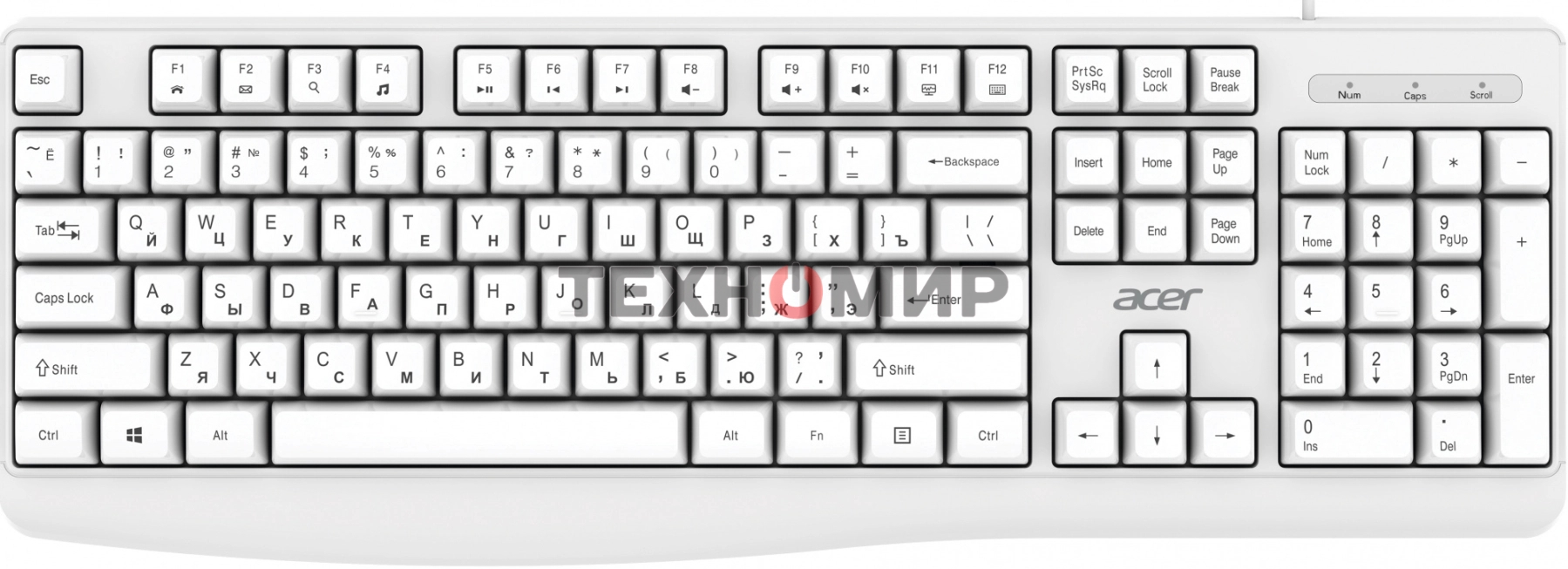 Клавиатура проводная Acer OKW301 (ZL.KBDCC.01B), USB, белый