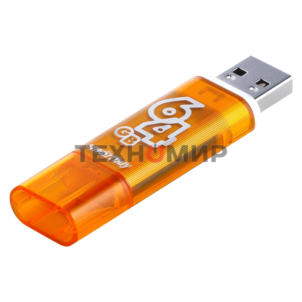 Флешка USB Smartbuy Glossy series Orange (SB64GbGS-Or), 64Gb, USB 2.0, R/W 25/15, оранжевый