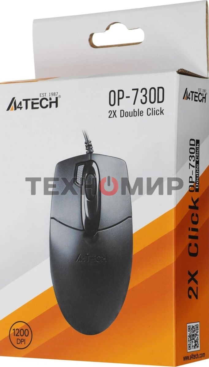 Мышь проводная A4Tech OP-730D черный, 1200 dpi, USB, кнопки - 4