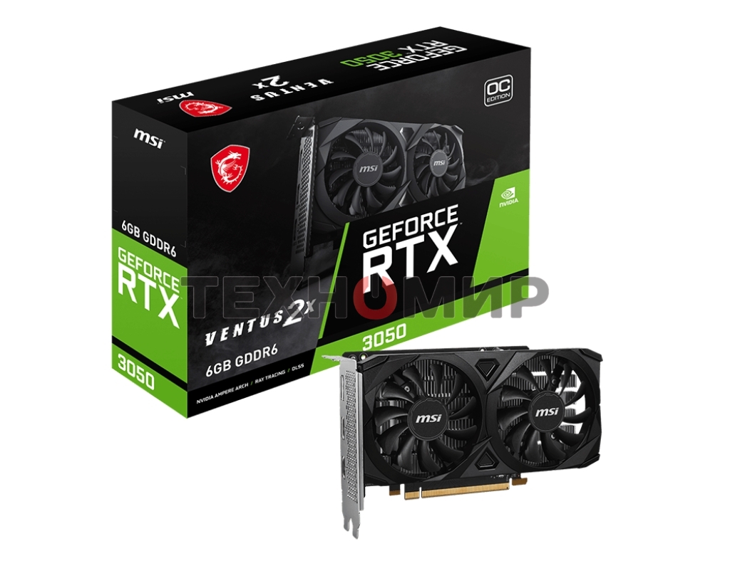 Видеокарта MSI RTX 3050 VENTUS 2X E 6G OC NVIDIA RTX 3050 6Gb, GDDR6, PCI-E 4.0, HDMIx2 DPx1 HDCP