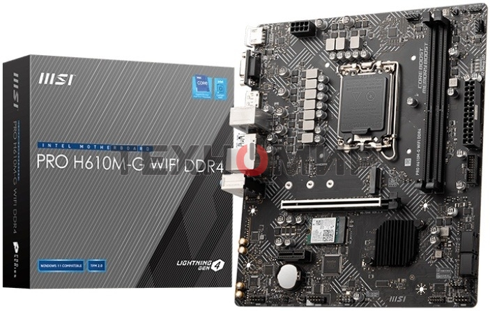Материнская плата MSI PRO H610M-G WIFI DDR4, Socket LGA 1700, Intel H610, 2xDDR4, 4xSATA, 1xM.2, 1xPCIe 4.0 x16, 1xPCIe 3.0 x1, 1xHDMI, 1xDP, 1xVGA, 1x 1Gb LAN, 4xUSB-A 2.0, 2xUSB-A 5Gbps, 3x3.5 мм, 7.1, mATX