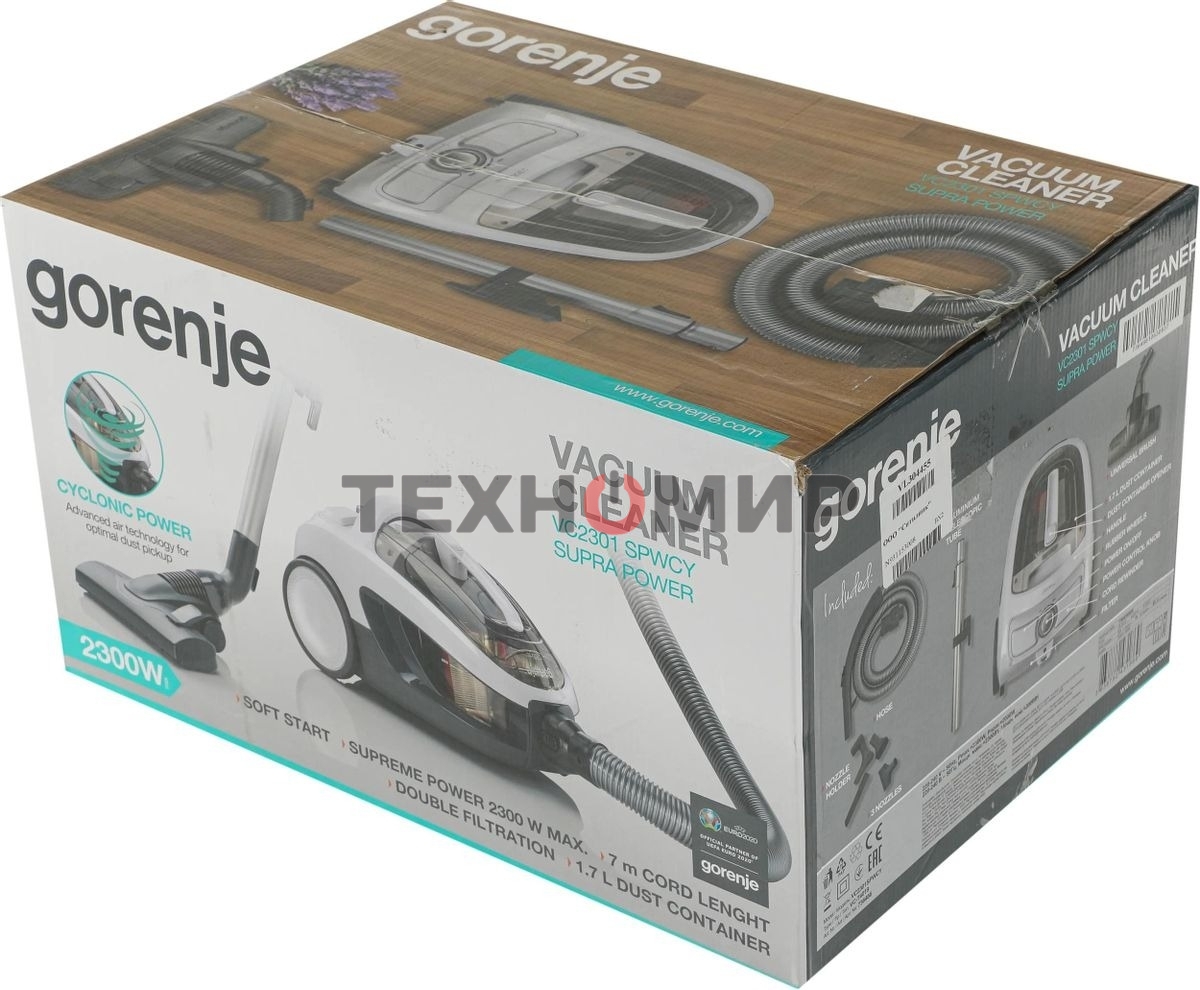 Пылесос Gorenje VC2301SPWCY белый, 400/2300 Вт, уборка сухая, пылесборник контейнер 1.7 л