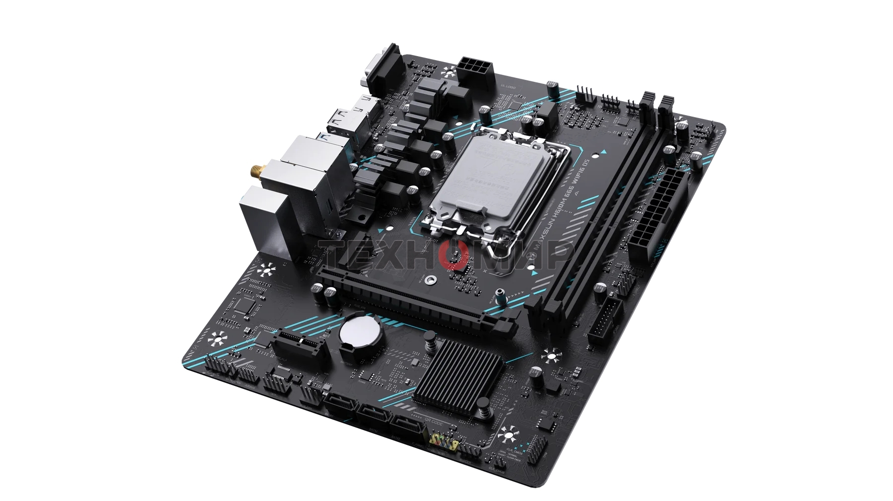 Материнская плата Maxsun H610M 666 WIFI6 D5, LGA 1700, Intel H610, 2xDDR5, 4xSATA, 1xM.2, 1xPCI-E 4.0 x16, 1xPCI-E x1, 1xHDMI, 1xDP, 1x 1Gb LAN, 3xUSB 2.0, 4xUSB 3.0, 5.1, mATX