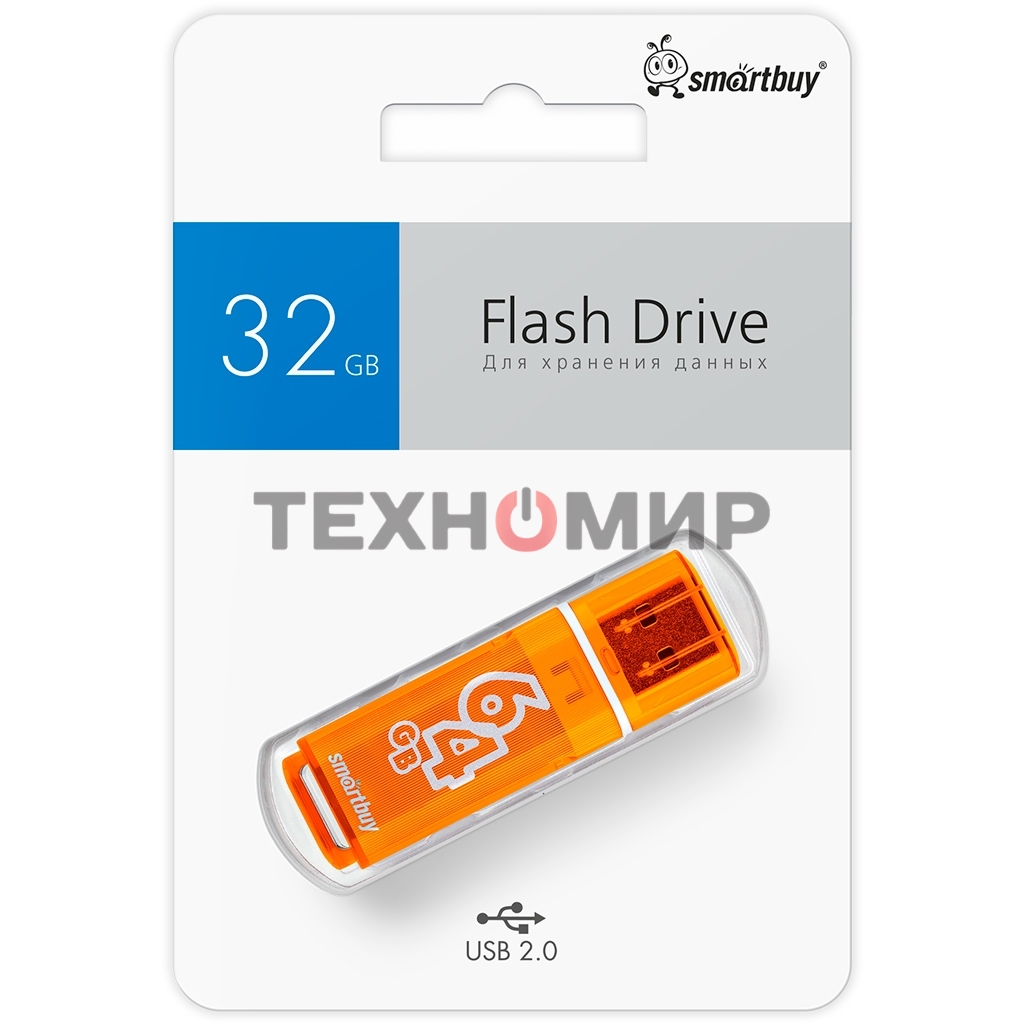 Флешка USB Smartbuy Glossy series Orange (SB64GbGS-Or), 64Gb, USB 2.0, R/W 25/15, оранжевый