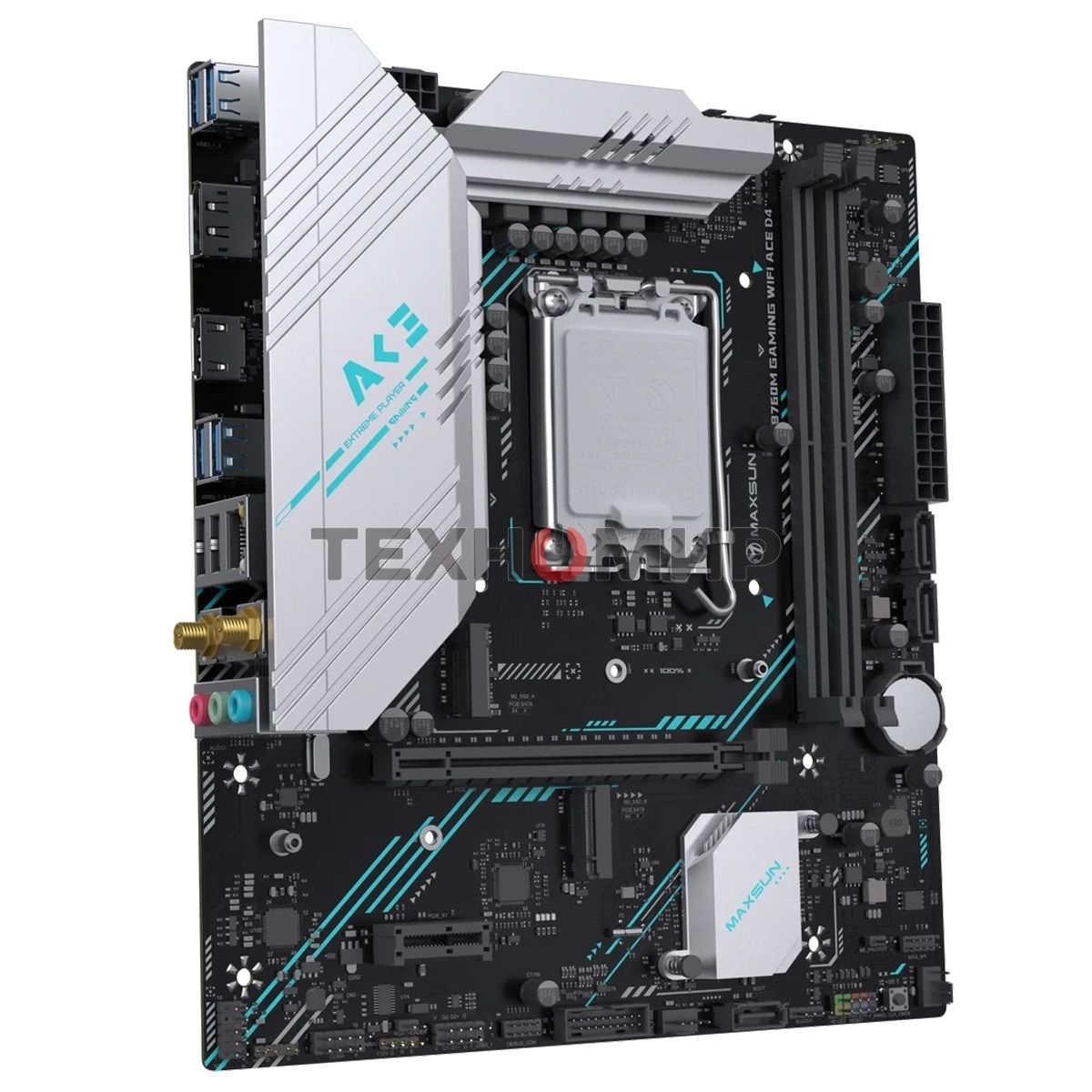 Материнская плата Maxsun B760M GAMING WIFI ACE D4, LGA 1700, Intel B760, 2xDDR4, 3xSATA, 2xM.2, 1xPCIe 4.0 x16, 1xPCIe x1, 1xHDMI, 1x1Gb LAN, 4xUSB-A 3.2 Gen 1, 2xUSB-A 2.0, 3x3.5 мм, 5.1, mATX