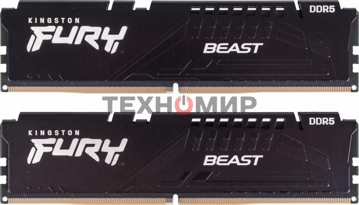 Оперативная память Kingston Fury Beast, DDR5, 32GB (2x16GB), 5200MHz, CL40, DIMM, радиатор, черный