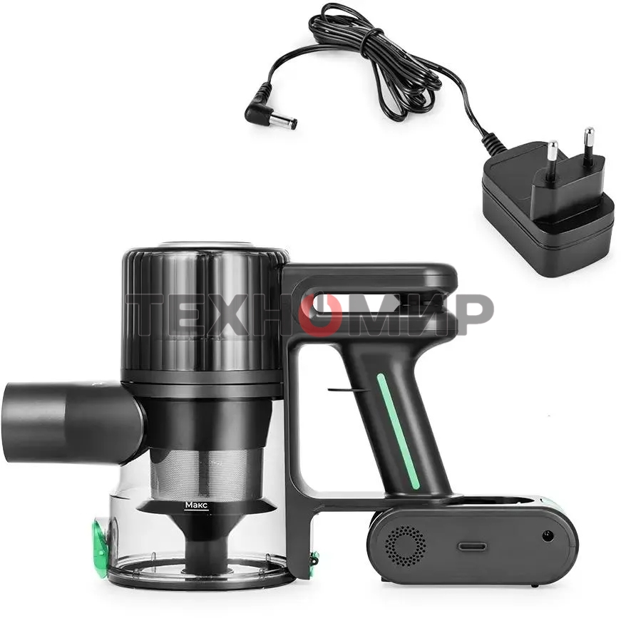 Пылесос ручной Kitfort КТ-5168 зеленый/черный, питание от аккумулятора, 75 Вт, уборка сухая, пылесборник 0.5 л, работа от АКБ max 32 мин.