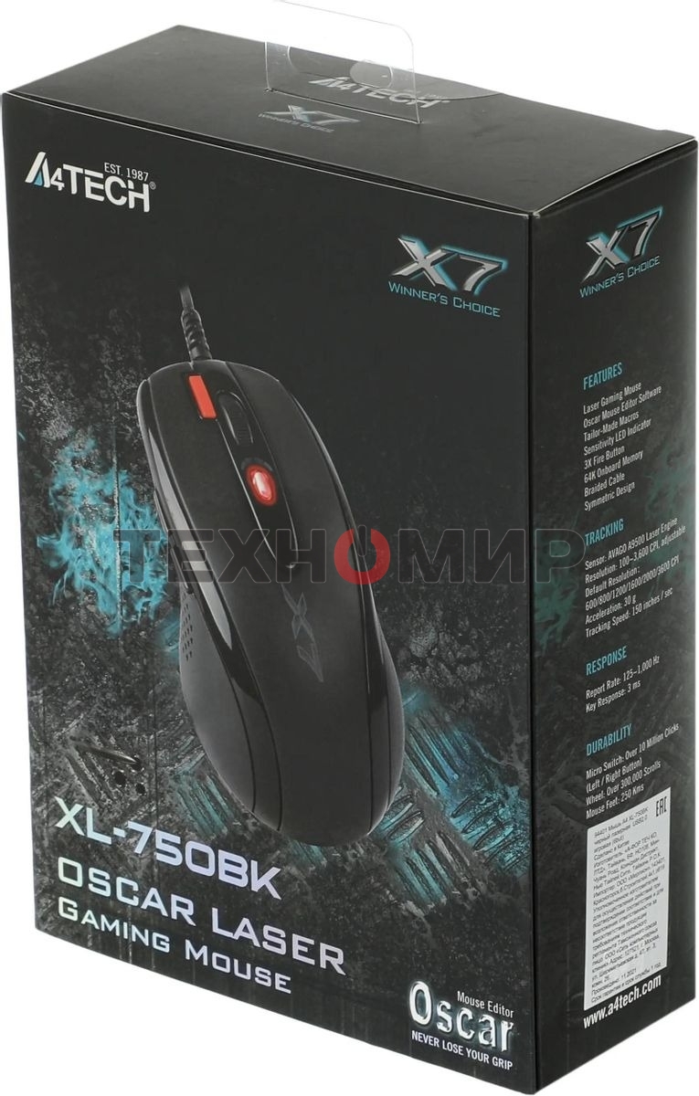 Мышь проводная A4Tech XL-750BK черный, 3600 dpi, USB, кнопки - 7