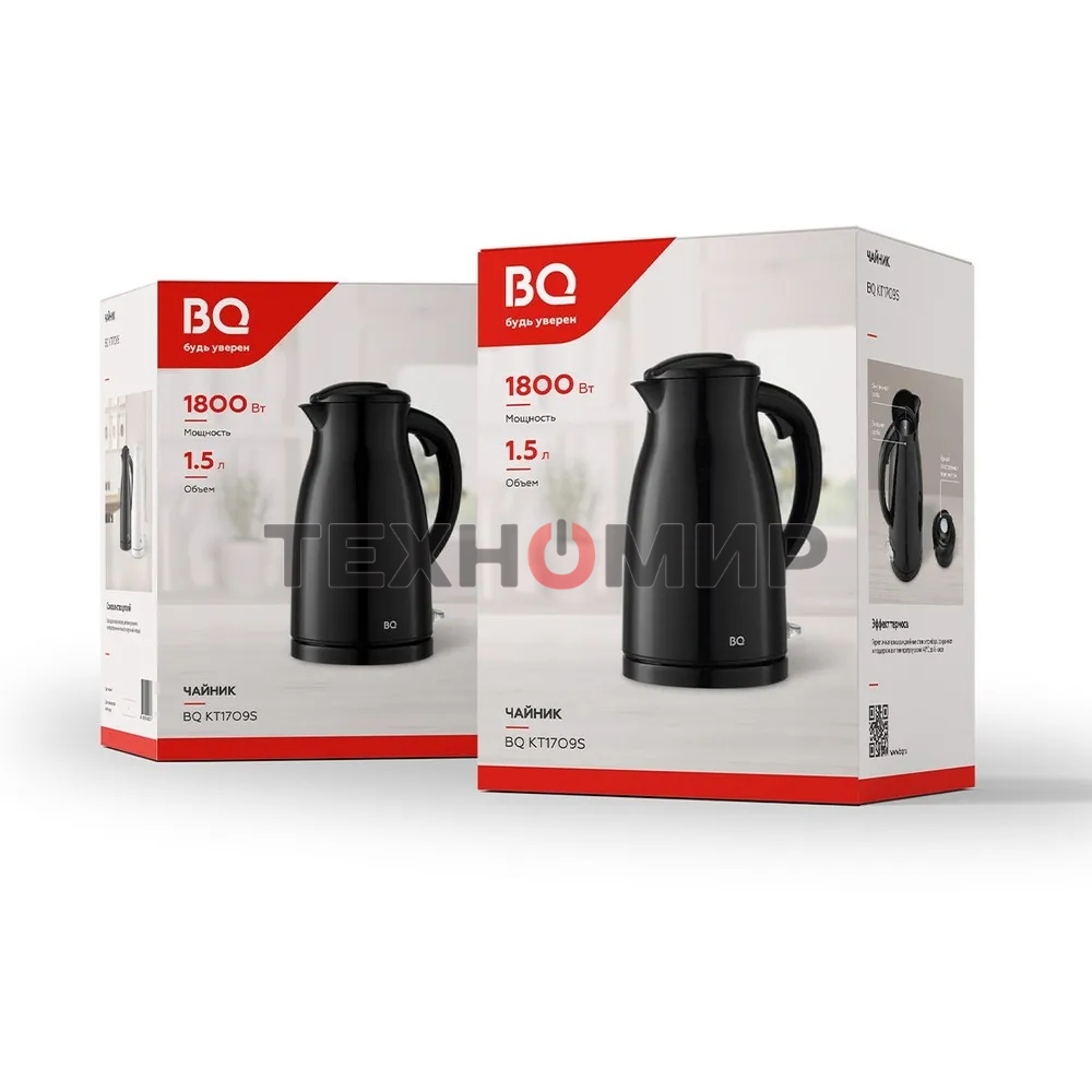 Чайник электрический BQ KT1709S черный. Мощность:1800/Объем:1,5