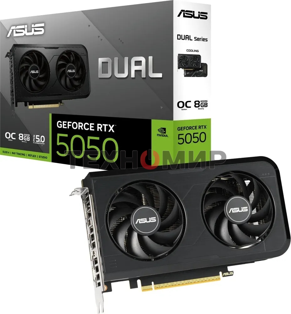 Видеокарта ASUS GeForce RTX 5050 8G OC, NVIDIA RTX 5050, 8 ГБ GDDR6, 128 бит, PCI-e 5.0, 1xHDMI, 3xDP, 2677 МГц