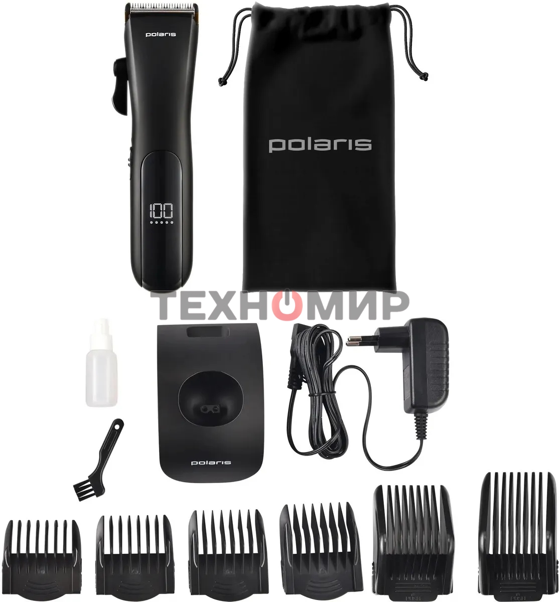 Машинка для стрижки Polaris PHC 2500 черный 3Вт (насадок в компл: 6шт)
