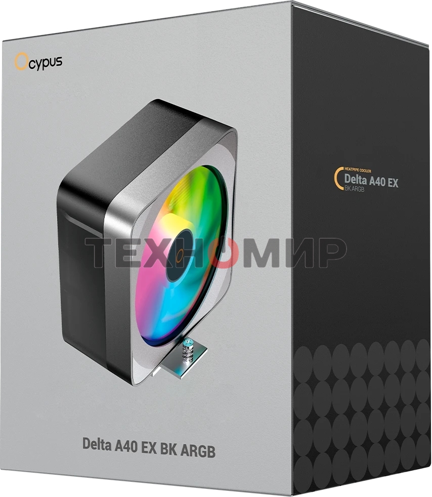 Кулер для процессора Ocypus Delta A40 EX BK ARGB, 120мм ARGB FAN, 4 HEAT PIPES, 4-PIN PWM, 500-1800 RPM, 29DBA, HYDRO BEARING, LGA115X/1200/1700/18XX, AM4/AM5