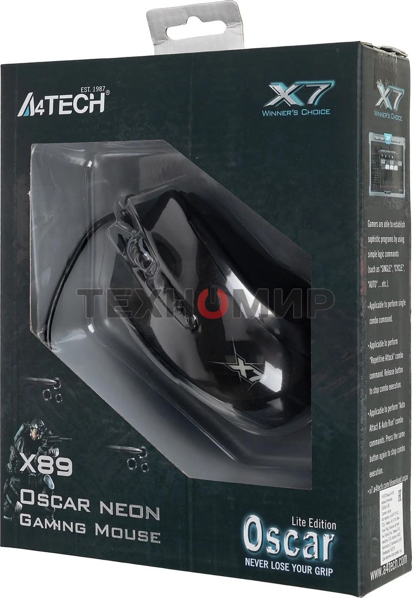 Мышь проводная A4Tech X89 черный, 2400 dpi, USB, кнопки - 8