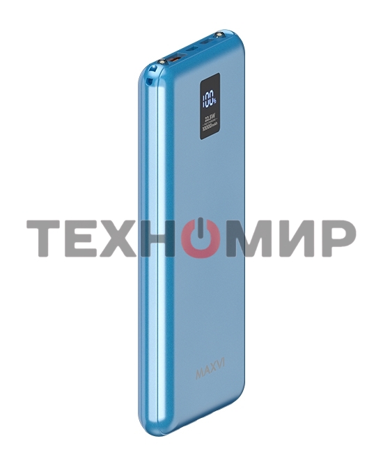 Портативный аккумулятор Maxvi PB10-11 10000 мАч blue 3A, встроенные кабели USB A/Type-C/Lightning