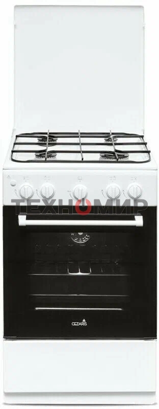 Плита газовая Cezaris ПГ 2150-04 белый, конфорок 4 шт, духовка 43 л, 51 см x 85 см x 55 см