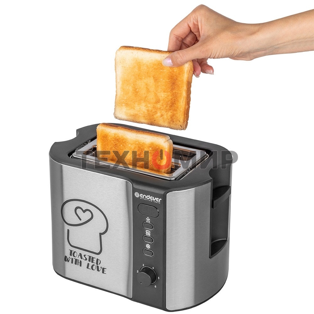 Тостер электрический ENDEVER Skyline ST-127, мощность 800 Вт, стальной/черный, 6 реж. поджаривания, 2 отсека для тостов, 4 шт/уп
