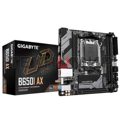 Материнская плата GIGABYTE B650I AX, AM5, AMD B650, 2xDDR5, 2xSATA, 1xM.2, 1xPCIe 4.0 x16, 1xHDMI, 1xDP, 1x2.5Gb LAN, Wi-Fi 6E, Bluetooth 5.3, 1xUSB-C 5Gbps, 1xUSB-A 5Gbps, 3xUSB-A 2.0, 3x3.5 мм, 7.1, ITX