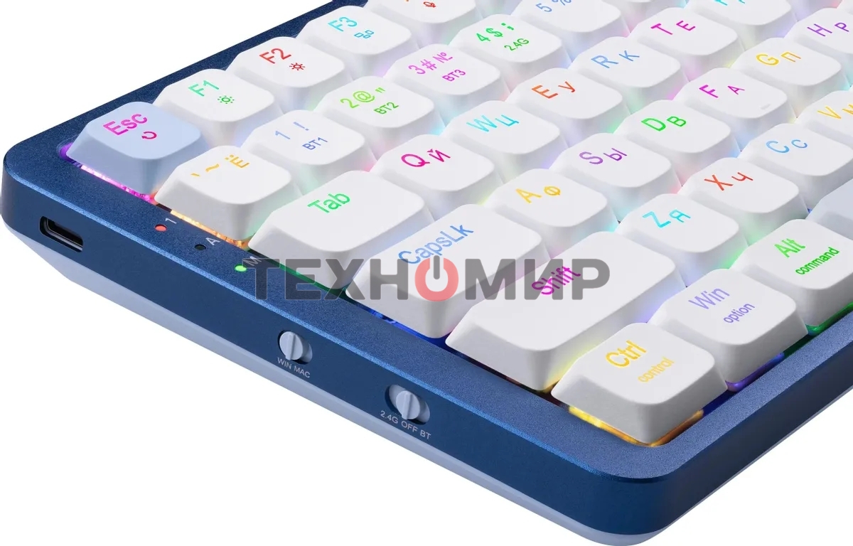 Клавиатура Redragon Eva Pro гибридная, USB Type-A, Bluetooth, радиоканал, белый/синий