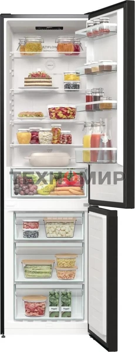 Холодильник Gorenje NRK6202EBXL4 черный матовый двухкамерный 235/96л морозилка снизу, No Frost