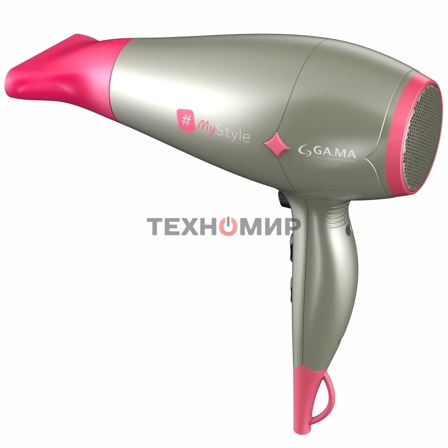 Фен GA.MA Diamond my style GH0304 серебристый/розовый, 2300 Вт, компактный