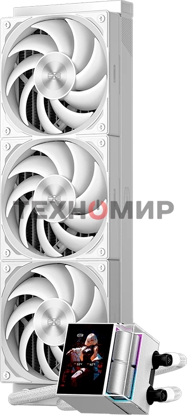 Система охлаждения Water Cooling System PCCooler DS360 Display WH (310W, 360мм, LED, белый, ARGb Pump/Fans: 3x120мм, 90.56CFM, 39.8dBA, 2500RPM/Pump height 65мм, 15dBA, 2600RPM, Rad thickness 27мм/S: 1851, 1700, 1200, 115X, AM5, AM4)