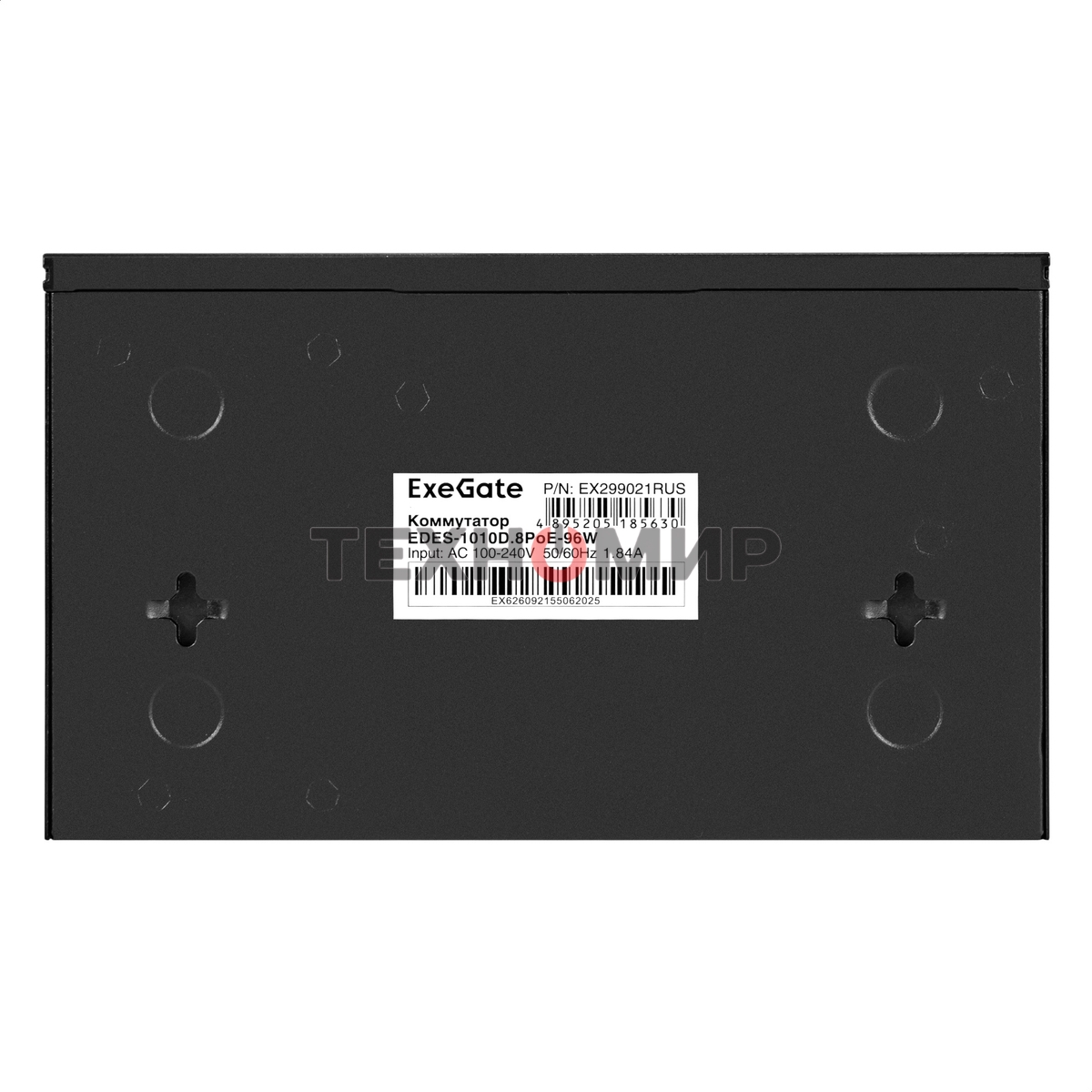 Коммутатор неуправляемый ExeGate EDES-1010D.8PoE-96W (10-портовый UTP 10/100 Base-Tx: 8 портов IEEE 802.3af (PoE), мощность PoE: 25W, суммарно 96W, 2 порта RJ45 uplink, настенный/настольный, металлический корпус)