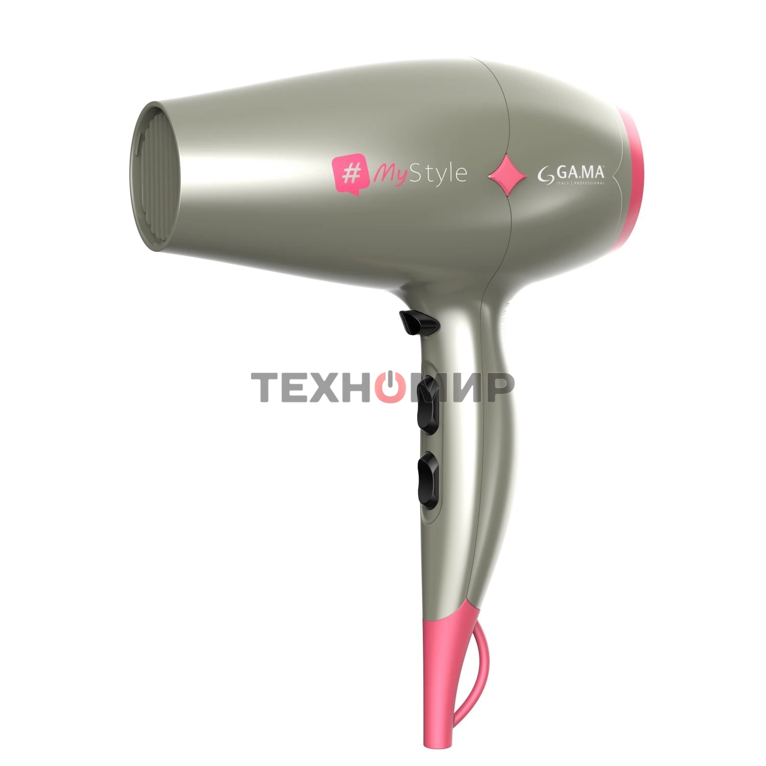 Фен GA.MA Diamond my style GH0304 серебристый/розовый, 2300 Вт, компактный