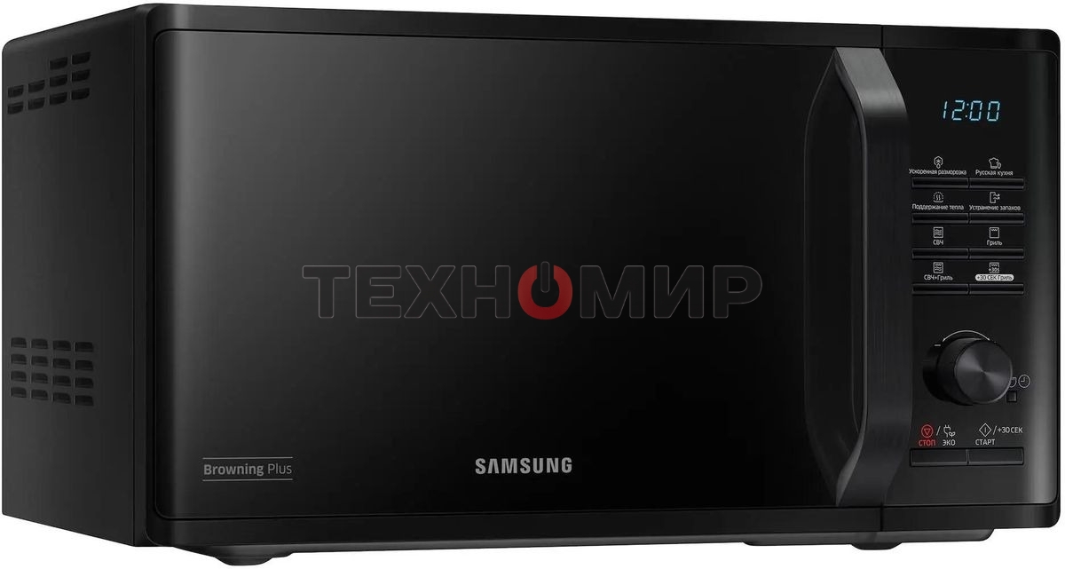 Микроволновая печь Samsung MG23K3515AK/BW черный, 23 л, 800 Вт, переключатели - кнопки, поворотный механизм